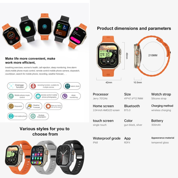 iW9 Ultra 2.04 inch Screen Smart Call Watch, BT Call / Heart Rate / Blood Pressure / Blood Oxygen(Tarnish Black) - free shipping - PMC TechLife - Order now!
