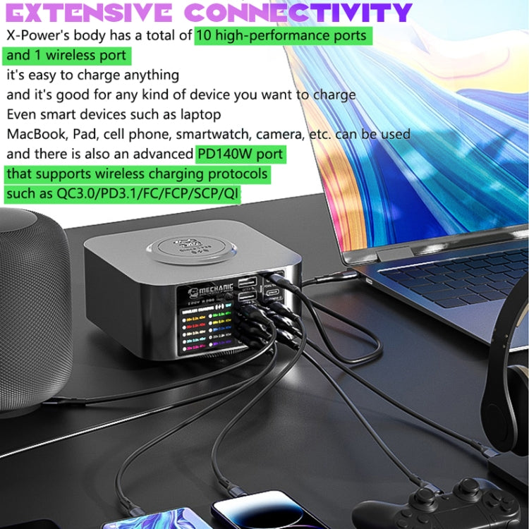 Mechanic X-Power Series Multiport Digital Display USB Charger Station with Wireless Charging, Total Power:200W(EU Plug) - free shipping - PMC TechLife - Order now!