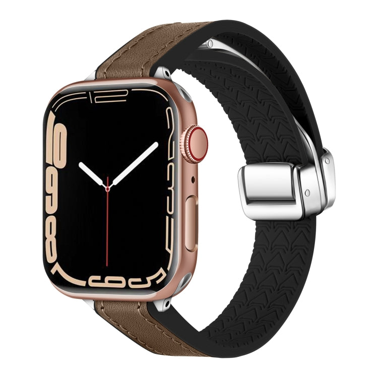 For Apple Watch Series 9 45mm Magnetic Folding Leather Silicone Watch Band(Dark Brown) - free shipping - PMC TechLife - Order now!