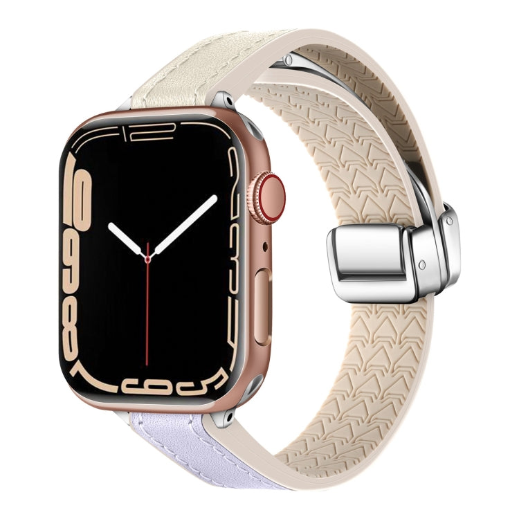 For Apple Watch Series 6 40mm Magnetic Folding Leather Silicone Watch Band(Starlight Purple) - free shipping - PMC TechLife - Order now!