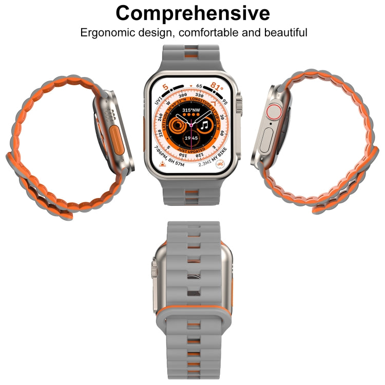 For Apple Watch Series 7 45mm Reverse Buckle Two Color Magnetic Silicone Watch Band(Starlight+Orange) - free shipping - PMC TechLife - Order now!