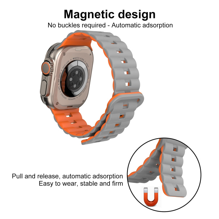 For Apple Watch Series 3 38mm Reverse Buckle Two Color Magnetic Silicone Watch Band(Purple+Orange) - free shipping - PMC TechLife - Order now!