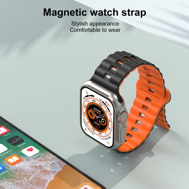 For Apple Watch 42mm Reverse Buckle Two Color Magnetic Silicone Watch Band(Blue+Starlight) - free shipping - PMC TechLife - Order now!