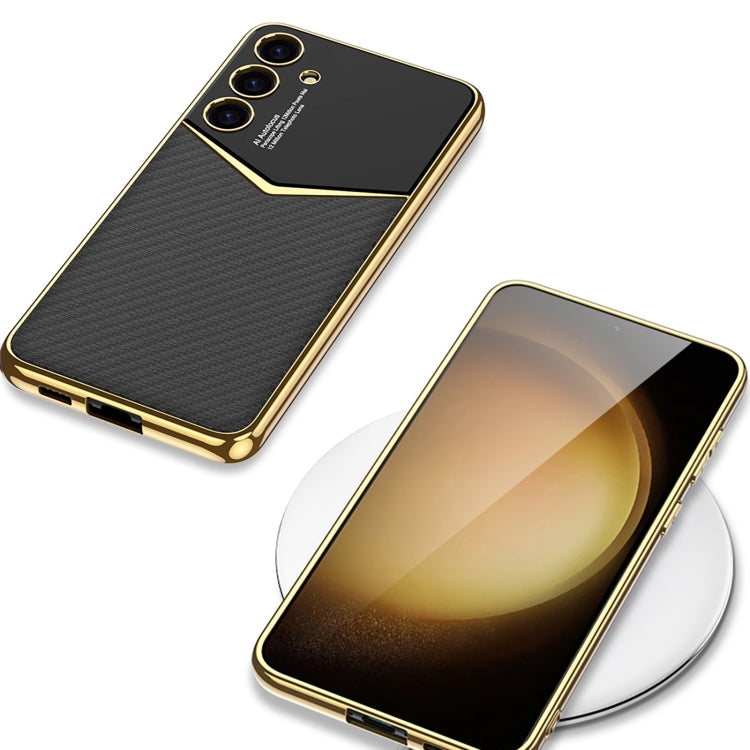 For Samsung Galaxy S24+ 5G GKK Plating Soft TPU + Leather Full Coverage Phone Case without Pen(Carbon Fibre) - Galaxy S24+ 5G Cases by GKK | Online Shopping South Africa | PMC TechLife | Buy Now Pay Later Mobicred