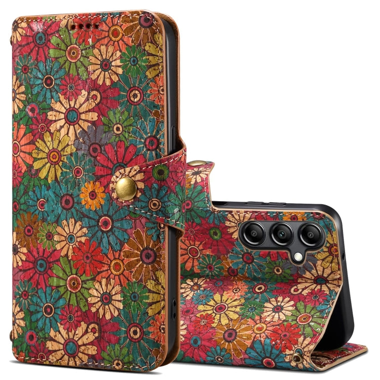 For Samsung Galaxy S23 FE Denior Flower Language Series Cork Fabric Oil Edge Leather Phone Case(Spring) - Galaxy S23 FE 5G Cases by Denior | Online Shopping South Africa | PMC TechLife | Buy Now Pay Later Mobicred