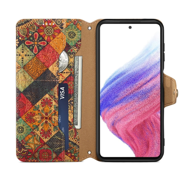 For Samsung Galaxy S23 FE Denior Flower Language Series Cork Fabric Oil Edge Leather Phone Case(Autumn) - Galaxy S23 FE 5G Cases by Denior | Online Shopping South Africa | PMC TechLife | Buy Now Pay Later Mobicred