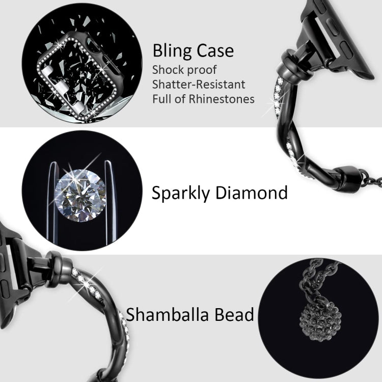 For Apple Watch Series 4 44mm Twist Bracelet Diamond Metal Watch Band(Black) - free shipping - PMC TechLife - Order now!