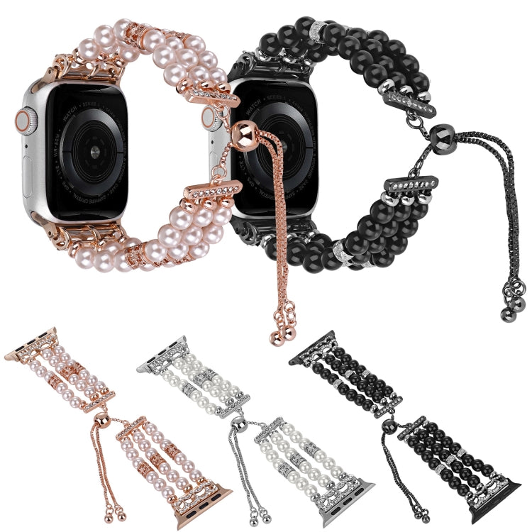 For Apple Watch Series 2 42mm Beaded Pearl Retractable Chain Watch Band(White) - free shipping - PMC TechLife - Order now!