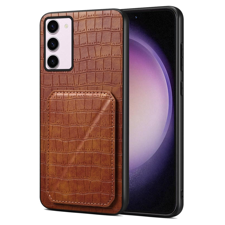For Samsung Galaxy S23 5G Denior Imitation Crocodile Leather Back Phone Case with Holder(Brown) - free shipping - PMC TechLife - Order now!
