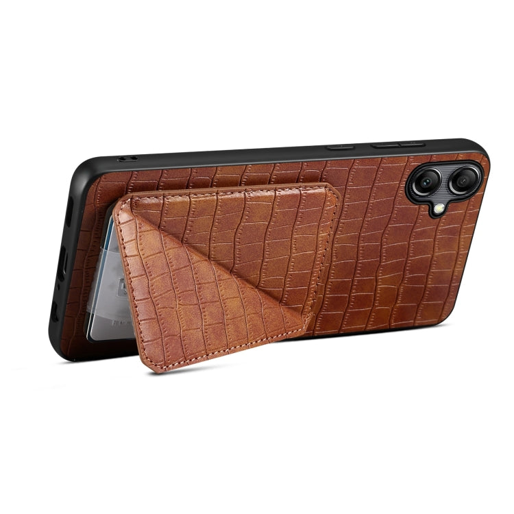 For Samsung Galaxy S23 5G Denior Imitation Crocodile Leather Back Phone Case with Holder(Brown) - Galaxy S23 5G Cases by Denior | Online Shopping South Africa | PMC Jewellery