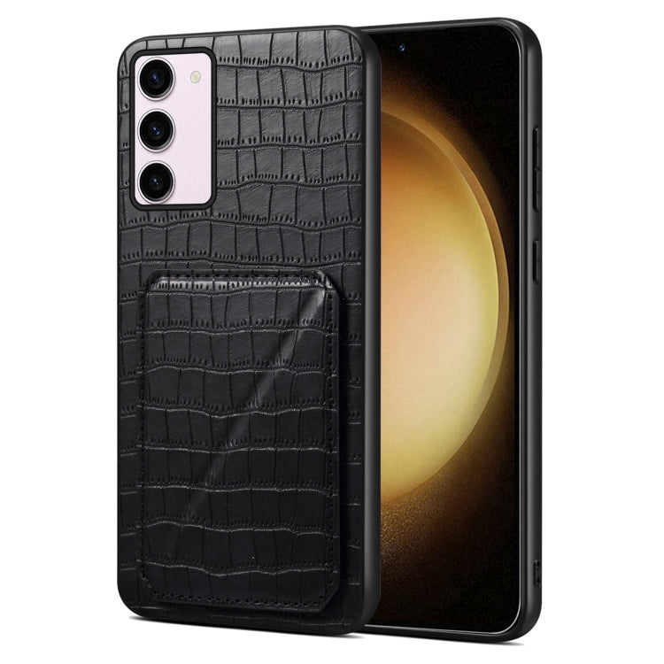 For Samsung Galaxy S23+ 5G Denior Imitation Crocodile Leather Back Phone Case with Holder(Black) - Galaxy S23+ 5G Cases by Denior | Online Shopping South Africa | PMC Jewellery