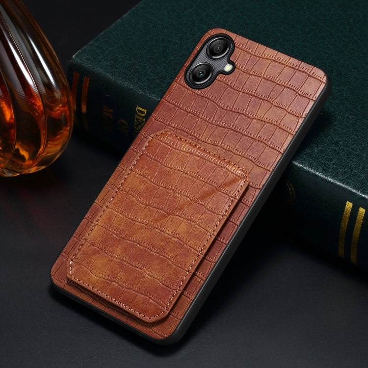 For Samsung Galaxy S24 5G Denior Imitation Crocodile Leather Back Phone Case with Holder(Brown) - Galaxy S24 5G Cases by Denior | Online Shopping South Africa | PMC Jewellery