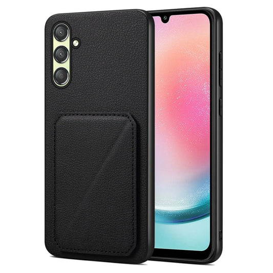 For Samsung Galaxy A24 Denior Imitation Calf Leather Back Phone Case with Holder(Black) - Galaxy Phone Cases by Denior | Online Shopping South Africa | PMC Jewellery