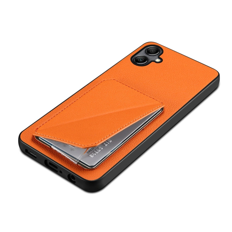 For Samsung Galaxy S24 5G Denior Imitation Calf Leather Back Phone Case with Holder(Orange) - Galaxy S24 5G Cases by Denior | Online Shopping South Africa | PMC TechLife | Buy Now Pay Later Mobicred