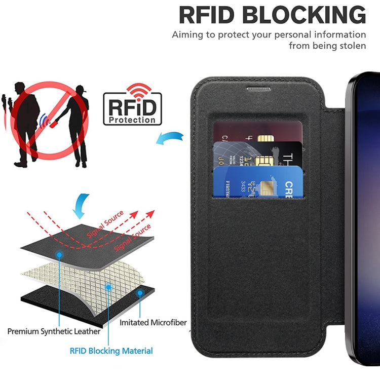 For Samsung Galaxy S24 5G MagSafe Magnetic RFID Anti-theft Leather Phone Case(Grey) - Galaxy S24 5G Cases by PMC TechLife | Online Shopping South Africa | PMC TechLife