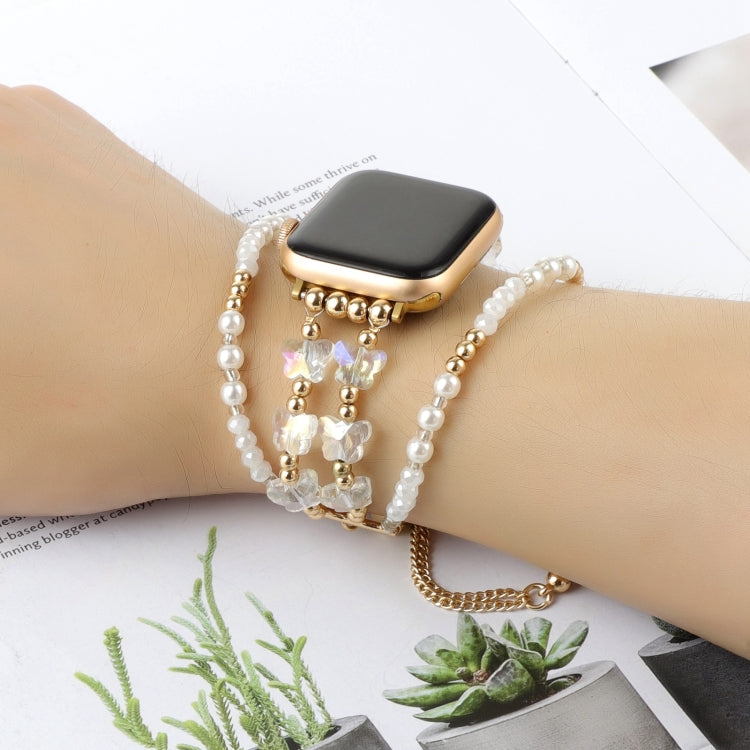 For Apple Watch SE 2022 44mm Butterfly Chain Bracelet Metal Watch Band(Transparent Gold) - free shipping - PMC TechLife - Order now!
