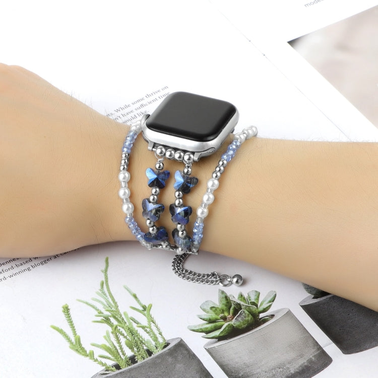 For Apple Watch Series 7 45mm Butterfly Chain Bracelet Metal Watch Band(Blue) - Watch Bands by PMC TechLife | Online Shopping South Africa | PMC TechLife