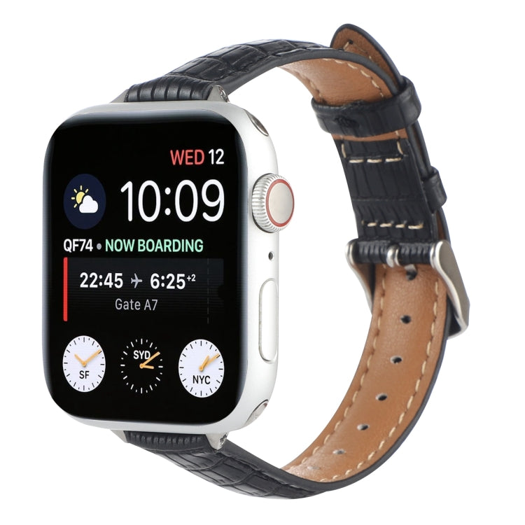 For Apple Watch Series 6 44mm Slim Crocodile Leather Watch Band(Black) - Watch Bands by PMC TechLife | Online Shopping South Africa | PMC TechLife | Buy Now Pay Later Mobicred