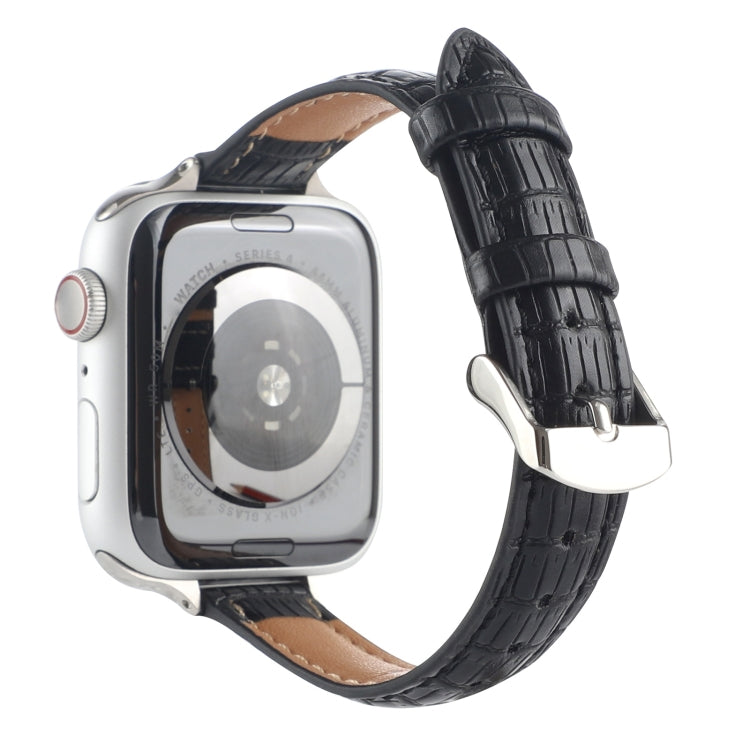 For Apple Watch Series 6 44mm Slim Crocodile Leather Watch Band(Black) - Watch Bands by PMC TechLife | Online Shopping South Africa | PMC TechLife | Buy Now Pay Later Mobicred