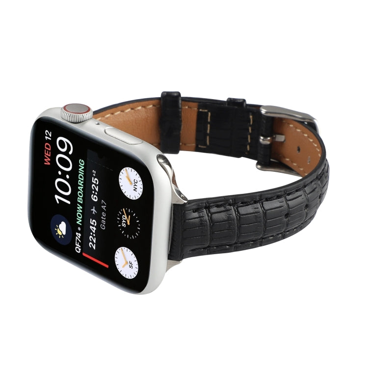 For Apple Watch Series 6 44mm Slim Crocodile Leather Watch Band(Black) - Watch Bands by PMC TechLife | Online Shopping South Africa | PMC TechLife | Buy Now Pay Later Mobicred