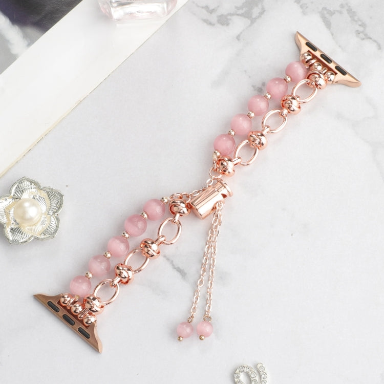 For Apple Watch Series 8 41mm Pearl Chain Metal Bracelet Watch Band(Pink Rose Gold) - free shipping - PMC TechLife - Order now!