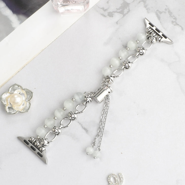 For Apple Watch Series 7 45mm Pearl Chain Metal Bracelet Watch Band(White Silver) - free shipping - PMC TechLife - Order now!