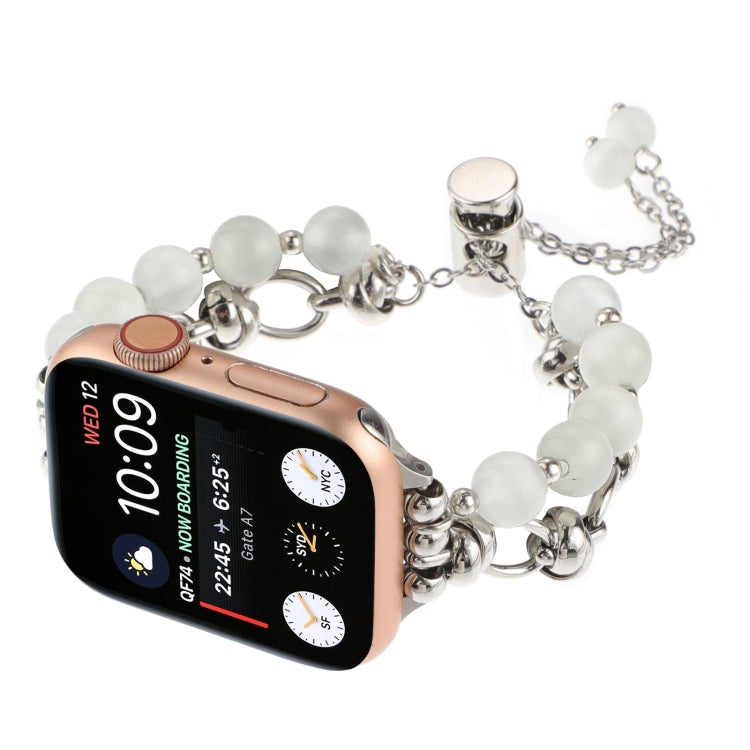 For Apple Watch Series 7 45mm Pearl Chain Metal Bracelet Watch Band(White Silver) - free shipping - PMC TechLife - Order now!