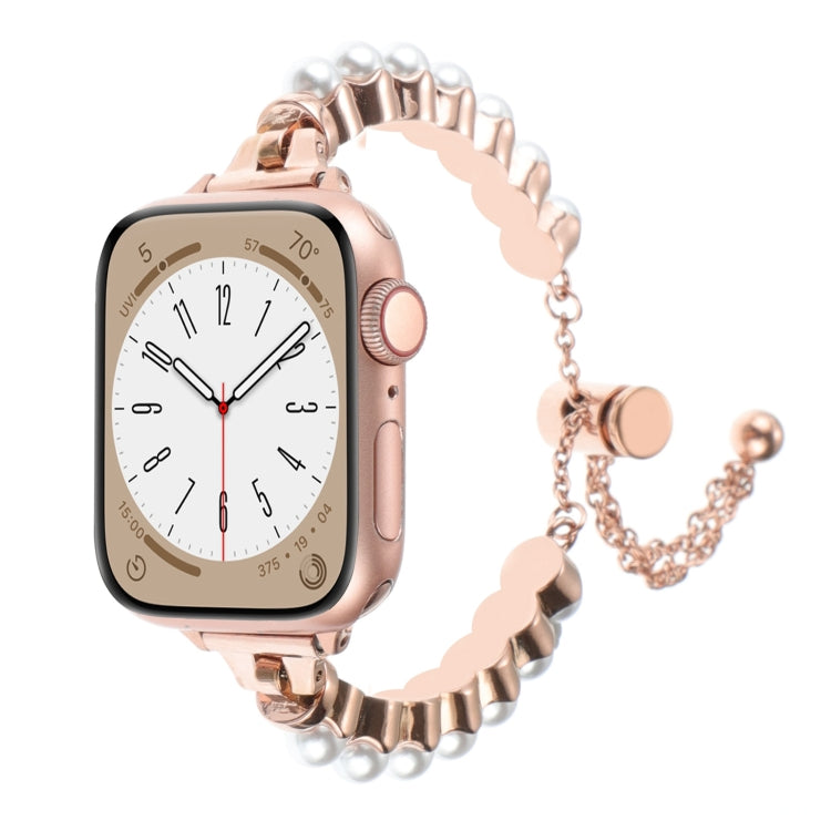 For Apple Watch Series 9 45mm Pearl Bracelet Metal Watch Band(Rose Gold) - free shipping - PMC TechLife - Order now!