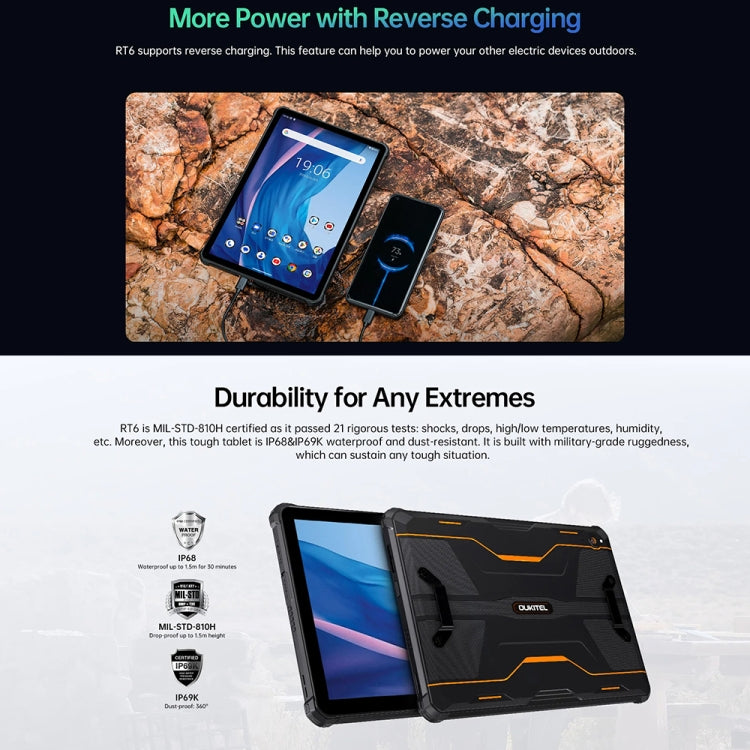 OUKITEL RT6 4G Network IP68/IP69K Rugged Tablet, 8GB+256GB, 10.1 inch Android 13 MediaTek MT8788 Octa Core Support Dual SIM, EU Plug(Black) - free shipping - PMC TechLife - Order now!