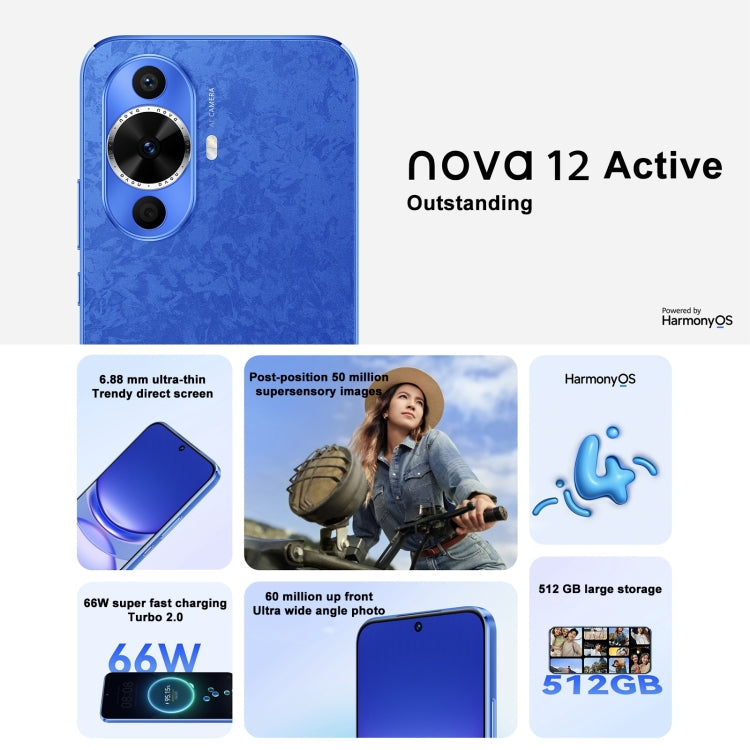 Huawei nova 12 Active, 8GB+512GB, Screen Fingerprint Identification, 6.7 inch HarmonyOS 4.0 Qualcomm Snapdragon 778G 4G Octa Core, Network: 4G, NFC, OTG, Not Support Google Play(White) - free shipping - PMC TechLife - Order now!