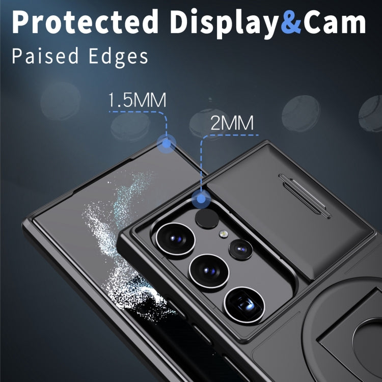 For Samsung Galaxy S22 Ultra 5G Camshield MagSafe Ring Holder Armor Phone Case(Black) - free shipping - PMC TechLife - Order now!