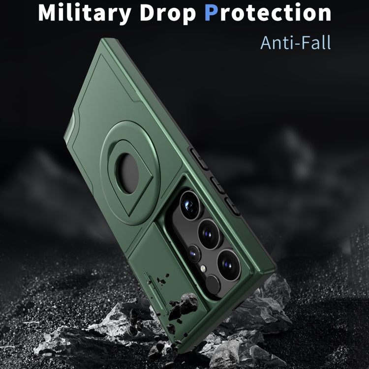 For Samsung Galaxy S22 Ultra 5G Camshield MagSafe Ring Holder Armor Phone Case(Deep Green) - Galaxy S22 Ultra 5G Cases by PMC TechLife | Online Shopping South Africa | PMC TechLife