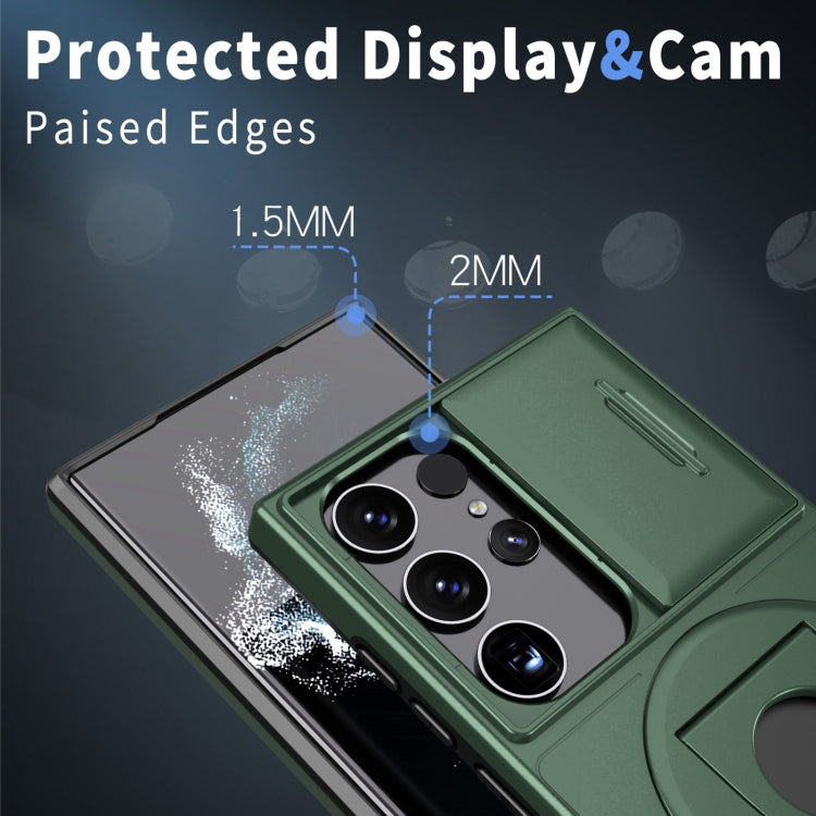 For Samsung Galaxy S22 Ultra 5G Camshield MagSafe Ring Holder Armor Phone Case(Deep Green) - Galaxy S22 Ultra 5G Cases by PMC TechLife | Online Shopping South Africa | PMC TechLife