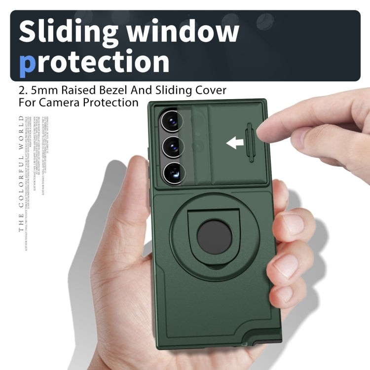 For Samsung Galaxy S22 Ultra 5G Camshield MagSafe Ring Holder Armor Phone Case(Deep Green) - Galaxy S22 Ultra 5G Cases by PMC TechLife | Online Shopping South Africa | PMC TechLife