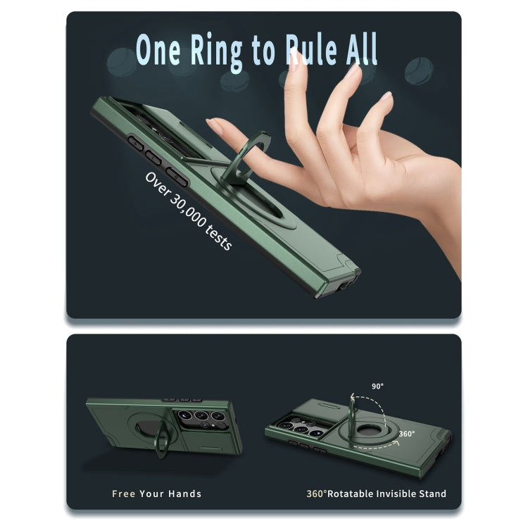 For Samsung Galaxy S22 Ultra 5G Camshield MagSafe Ring Holder Armor Phone Case(Deep Green) - Galaxy S22 Ultra 5G Cases by PMC TechLife | Online Shopping South Africa | PMC TechLife