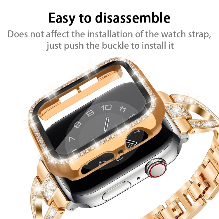For Apple Watch Series 9 / 8 / 7 41mm Plating Row Diamond PC Watch Case with Film(Black) - Watch Cases by PMC TechLife | Online Shopping South Africa | PMC TechLife | Buy Now Pay Later Mobicred
