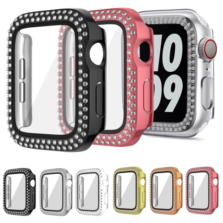 For Apple Watch Series 9 / 8 / 7 41mm Plating Dual-Row Diamond PC Watch Case with Film(Rose Pink) - free shipping - PMC TechLife - Order now!