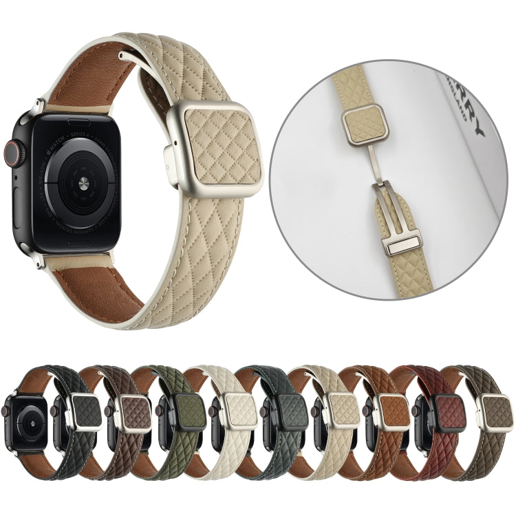For Apple Watch Ultra 2 49mm Rhombus Pattern Magnetic Square Buckle Leather Watch Band(Black) - Watch Bands by PMC TechLife | Online Shopping South Africa | PMC TechLife | Buy Now Pay Later Mobicred