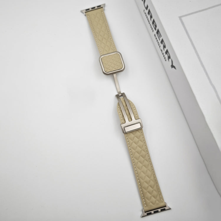 For Apple Watch Series 7 41mm Rhombus Pattern Magnetic Square Buckle Leather Watch Band(Red) - free shipping - PMC TechLife - Order now!