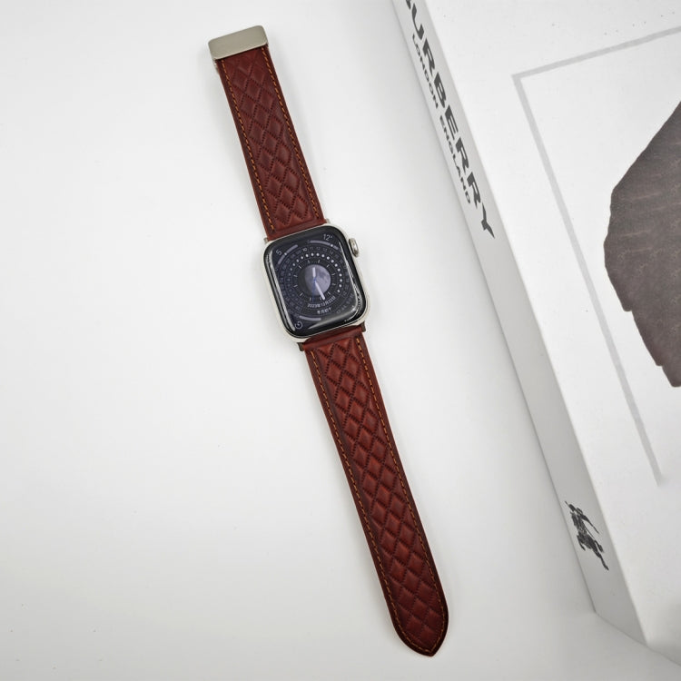 For Apple Watch Series 9 45mm Rhombus Pattern Magnetic Folding Buckle Leather Watch Band(Red) - free shipping - PMC TechLife - Order now!