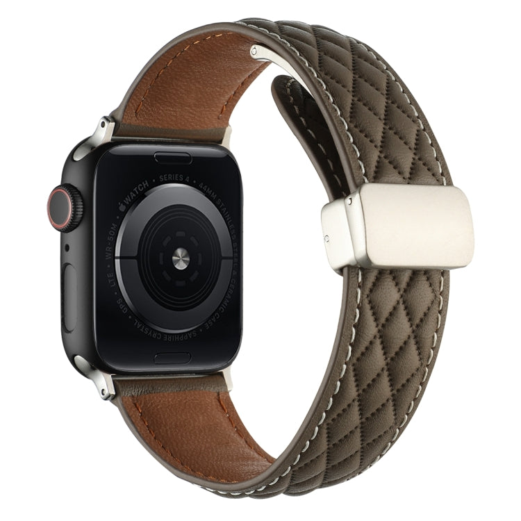 For Apple Watch Ultra 49mm Rhombus Pattern Magnetic Folding Buckle Leather Watch Band(Brown) - free shipping - PMC TechLife - Order now!