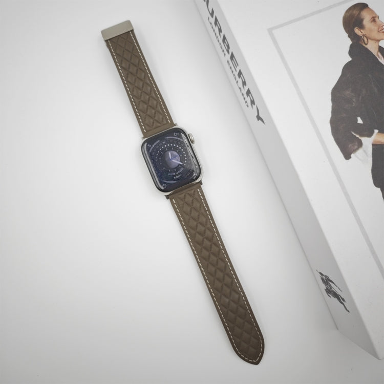 For Apple Watch Series 4 44mm Rhombus Pattern Magnetic Folding Buckle Leather Watch Band(Brown) - free shipping - PMC TechLife - Order now!