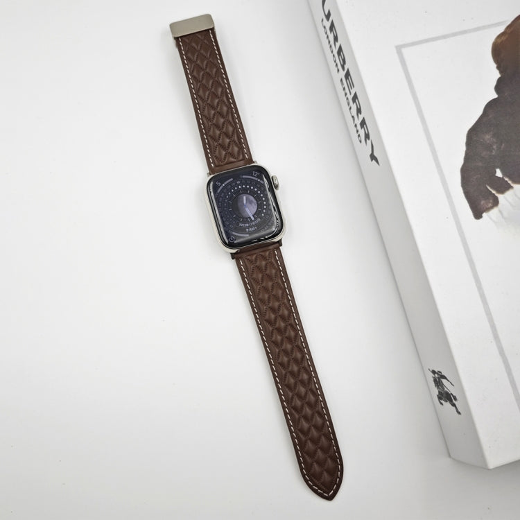 For Apple Watch Series 2 38mm Rhombus Pattern Magnetic Folding Buckle Leather Watch Band(Dark Coffee) - free shipping - PMC TechLife - Order now!