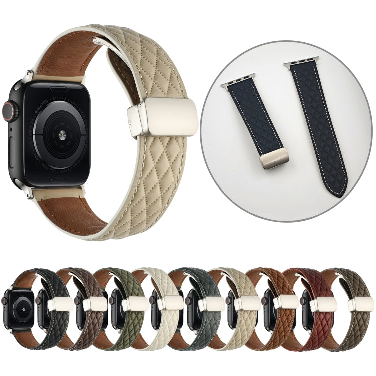 For Apple Watch Ultra 2 49mm Rhombus Pattern Magnetic Folding Buckle Leather Watch Band(Black) - free shipping - PMC TechLife - Order now!