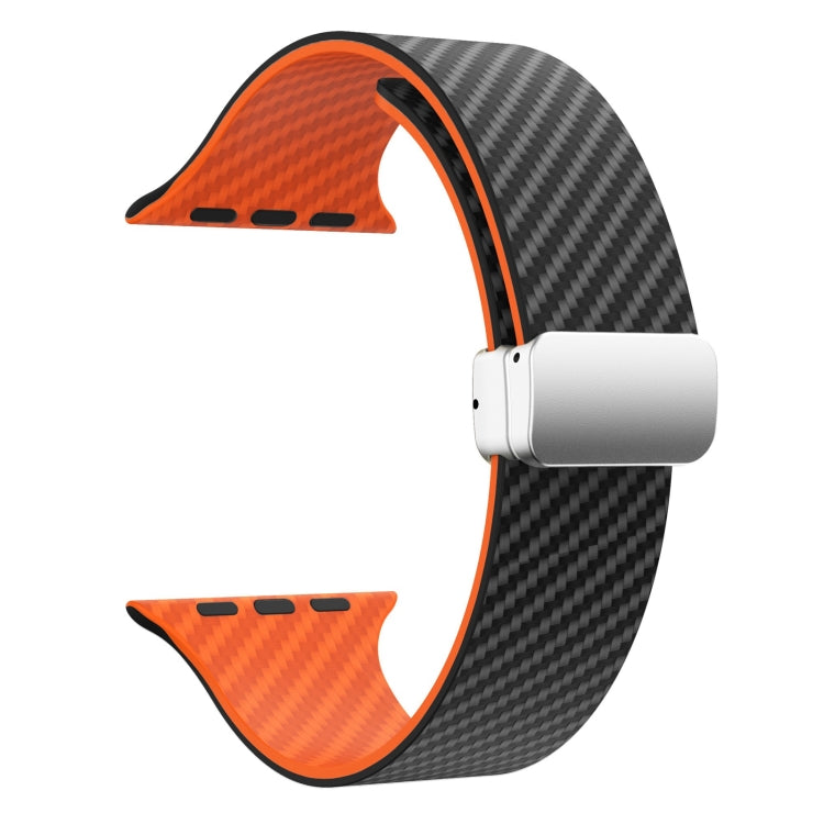 For Apple Watch SE 2023 44mm Carbon Fiber Magnetic Silver Buckle Watch Band(Black Orange) - free shipping - PMC TechLife - Order now!