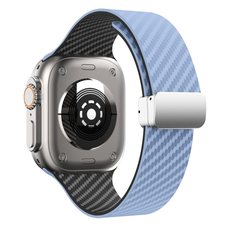 For Apple Watch SE 2023 44mm Carbon Fiber Magnetic Silver Buckle Watch Band(Light Blue Black) - free shipping - PMC TechLife - Order now!