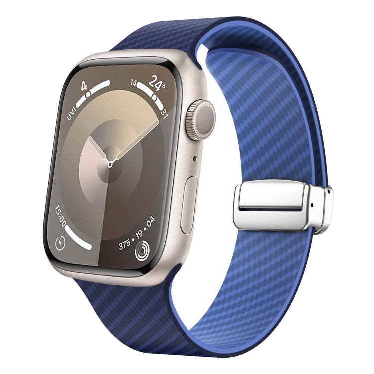 For Apple Watch Series 8 45mm Carbon Fiber Magnetic Silver Buckle Watch Band(Royal Blue Light Blue) - free shipping - PMC TechLife - Order now!