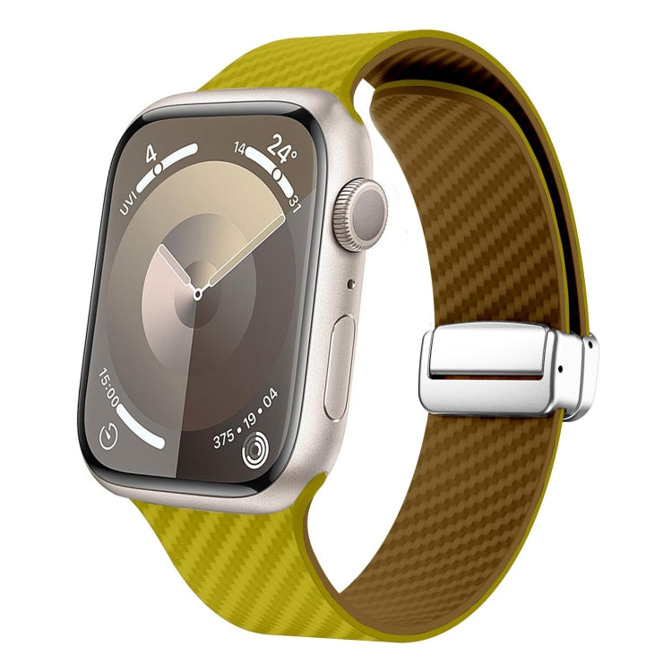 For Apple Watch Series 8 45mm Carbon Fiber Magnetic Silver Buckle Watch Band(Olive Brown) - free shipping - PMC TechLife - Order now!