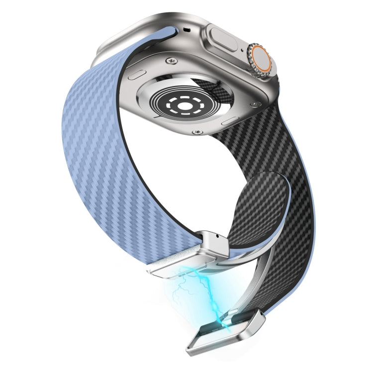 For Apple Watch Series 8 45mm Carbon Fiber Magnetic Silver Buckle Watch Band(Light Blue Black) - free shipping - PMC TechLife - Order now!