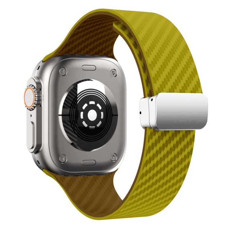 For Apple Watch SE 2022 40mm Carbon Fiber Magnetic Silver Buckle Watch Band(Olive Brown) - free shipping - PMC TechLife - Order now!